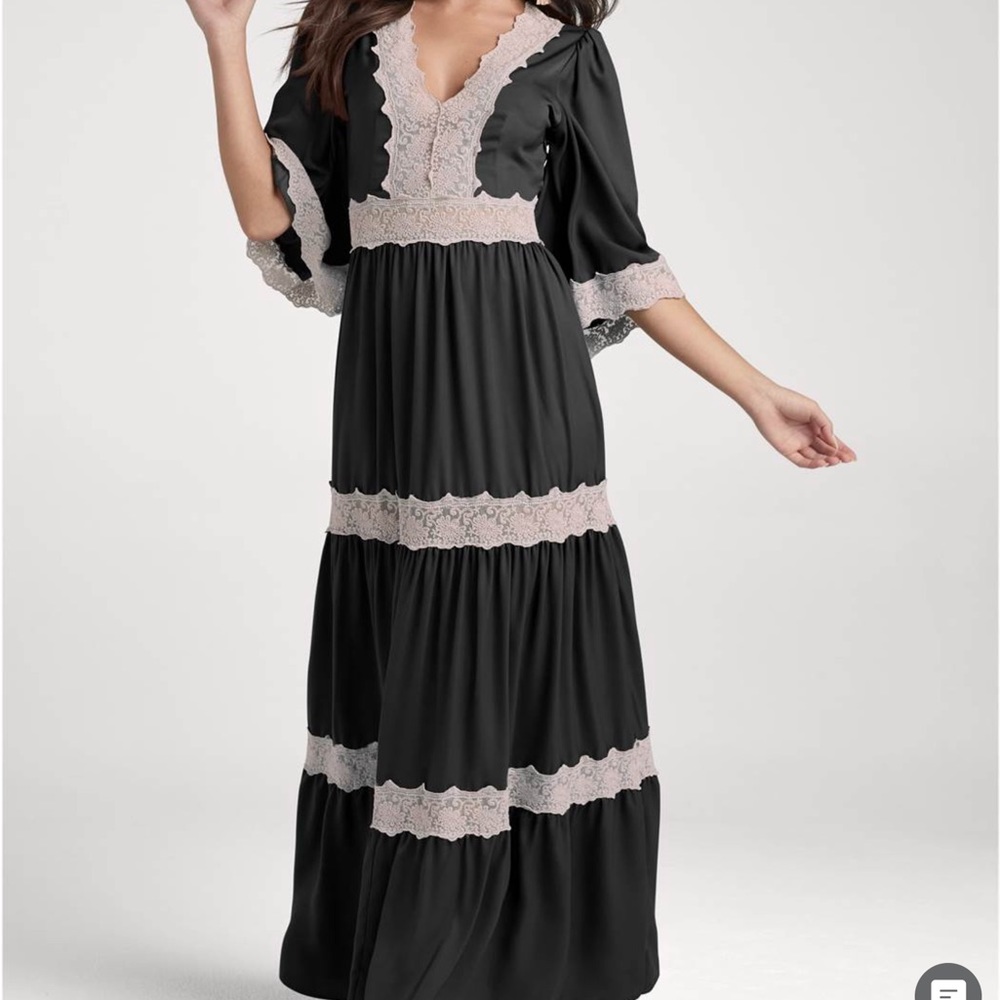 πFirm PriceπLace Maxi Dress size4 & 16 BLACK MULTI COLOR NWT - Picture 1 of 7